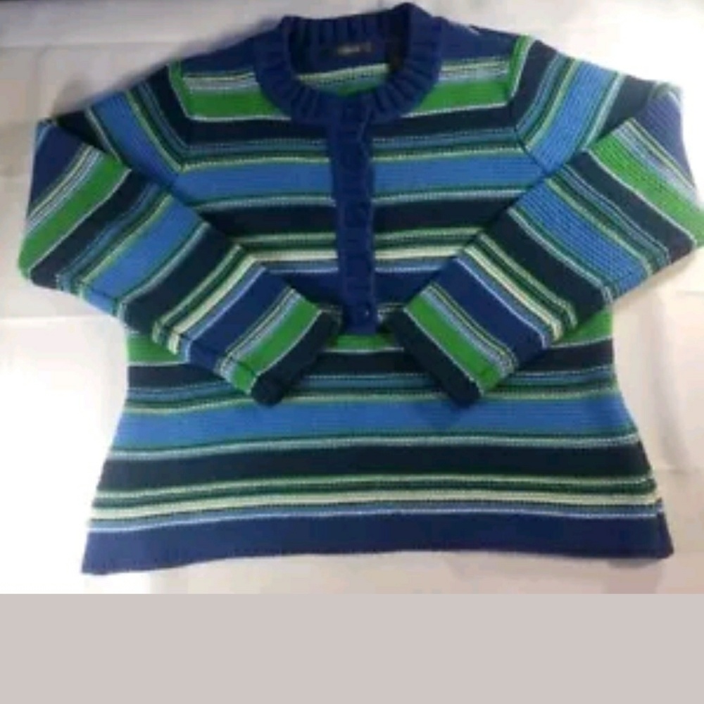 Liz Claiborne Half Button Down Blue & Green L